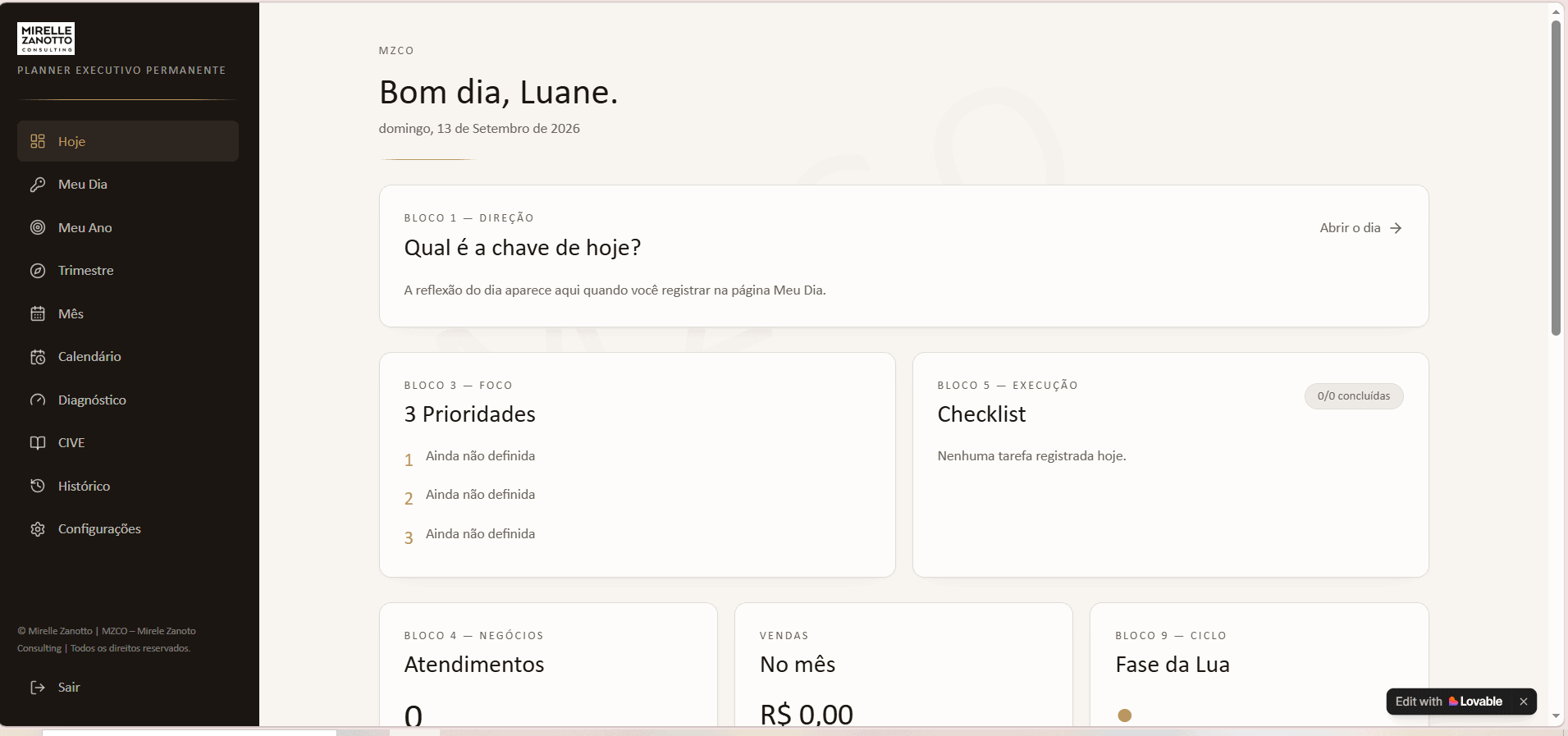 Avaliação individual de cada área da vida — nota de 1 a 10